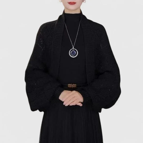 Women's knit open-front shawl collar cardigan