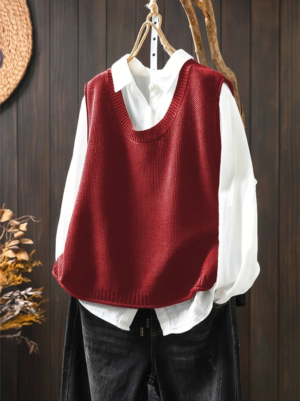 Women's knit crew neck sweater with button-back detail