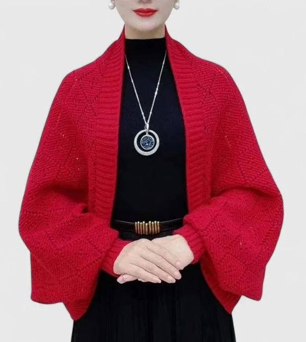 Women's knit open-front shawl collar cardigan