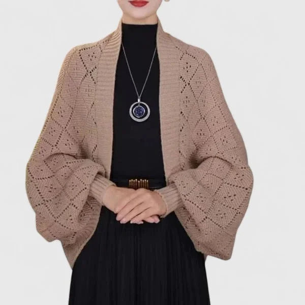 Women's knit open-front shawl collar cardigan