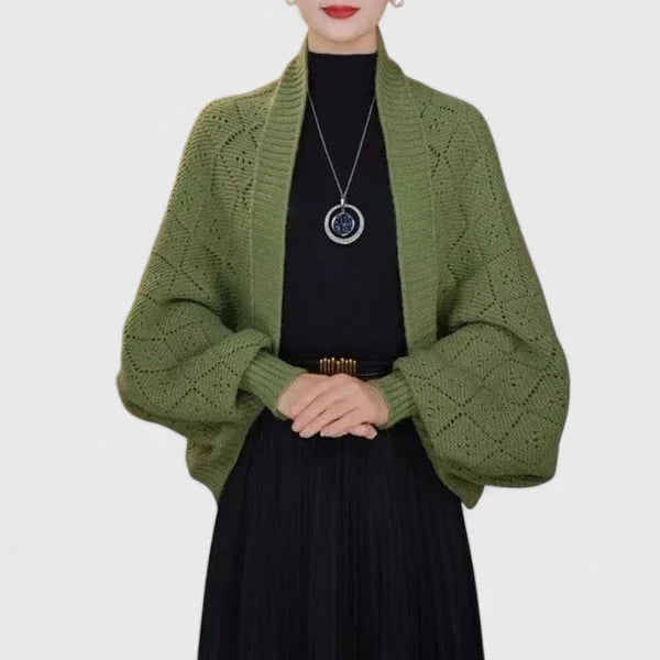 Women's knit open-front shawl collar cardigan