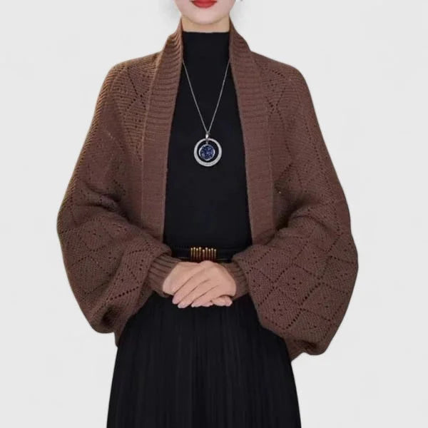 Women's knit open-front shawl collar cardigan