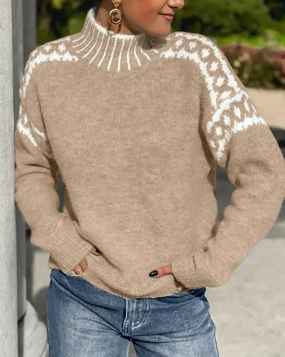 Women's knit roll neck fair isle sweater