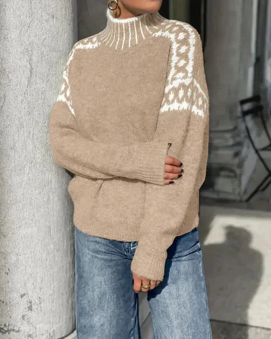Women's knit roll neck fair isle sweater