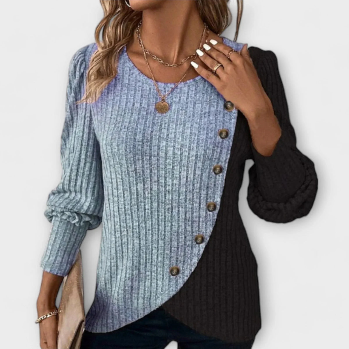 Women's colorblock ribbed crew neck sweater
