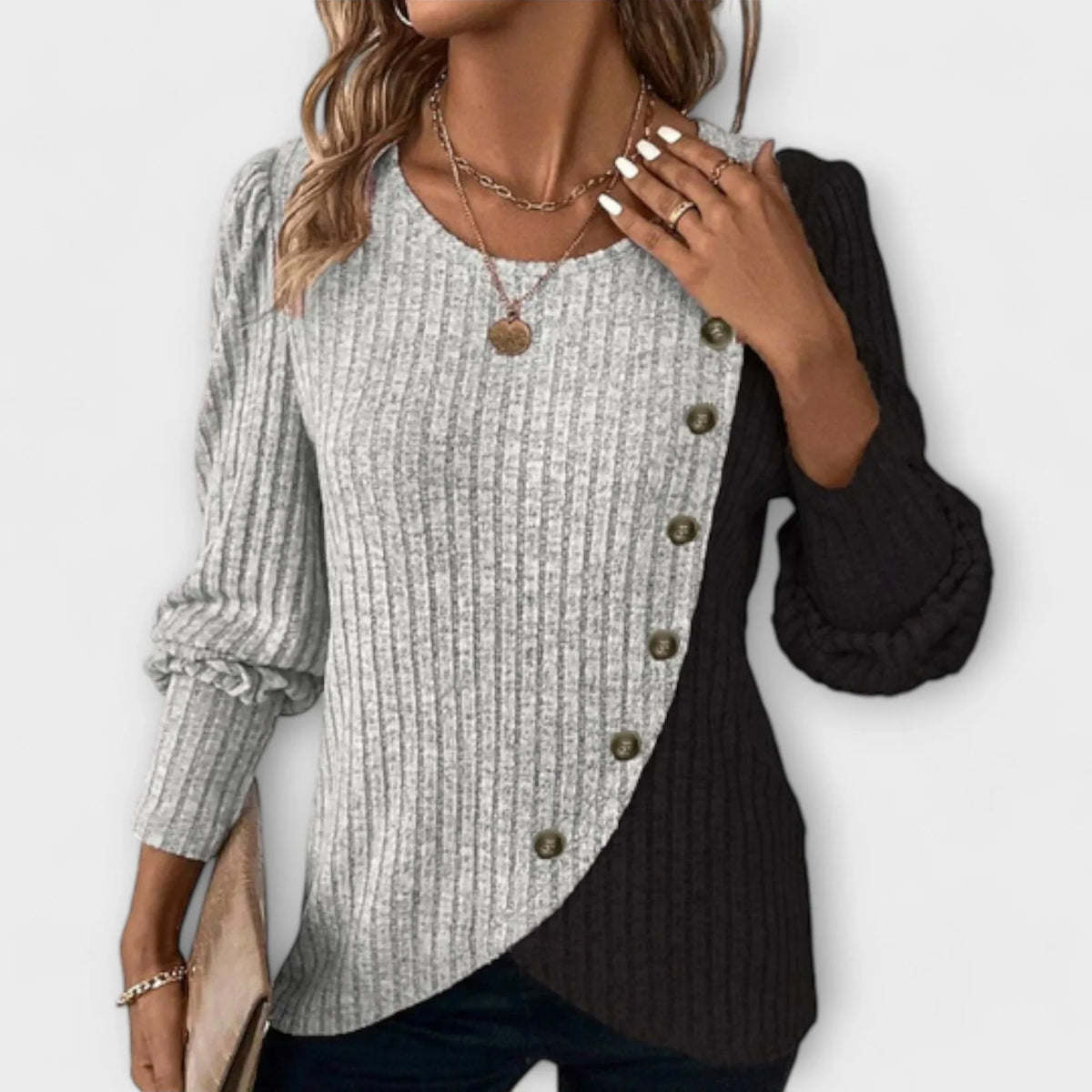 Women's colorblock ribbed crew neck sweater