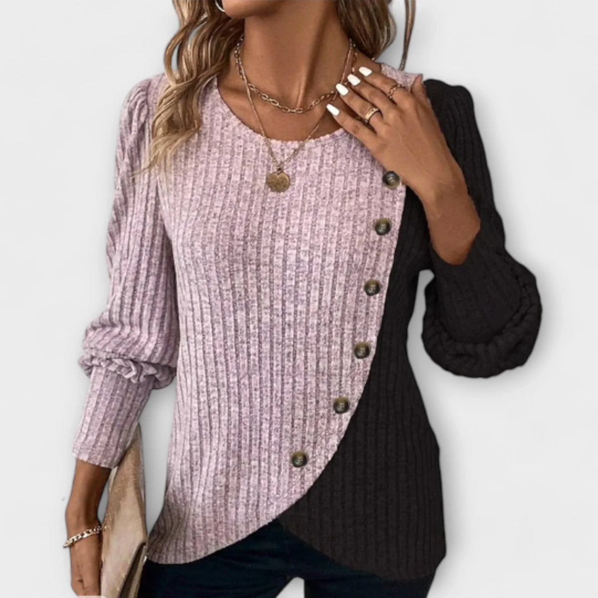Women's colorblock ribbed crew neck sweater