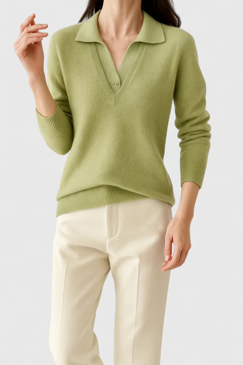 Women's knit collared sweater with contrast v-neck