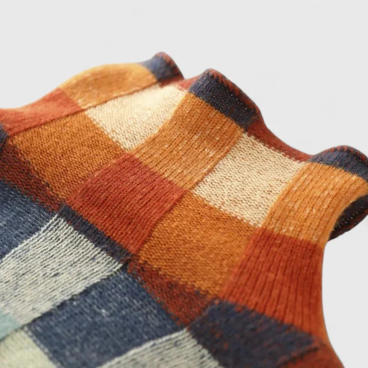 Women's check knit roll neck sweater
