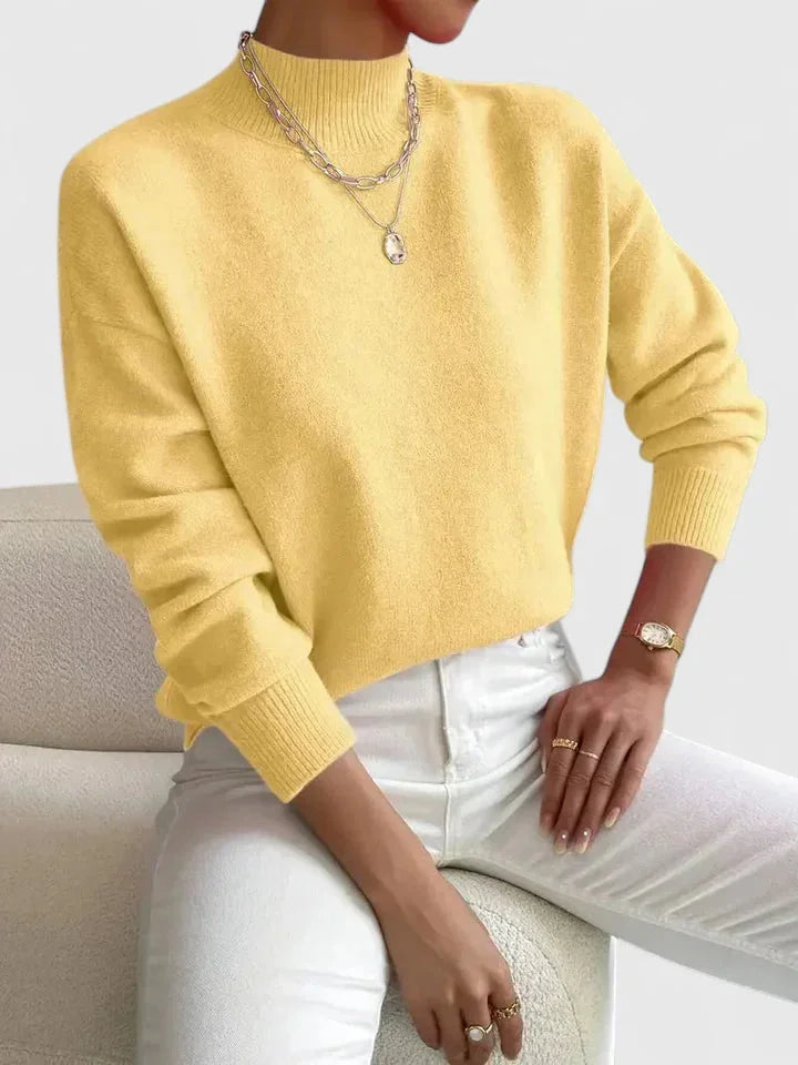 Women's knit stand collar sweater with ribbed cuffs and hem