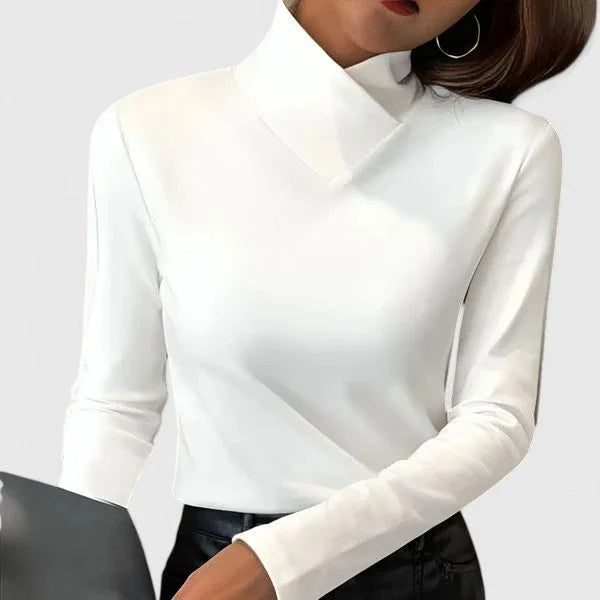 Women's knit stand collar roll neck top