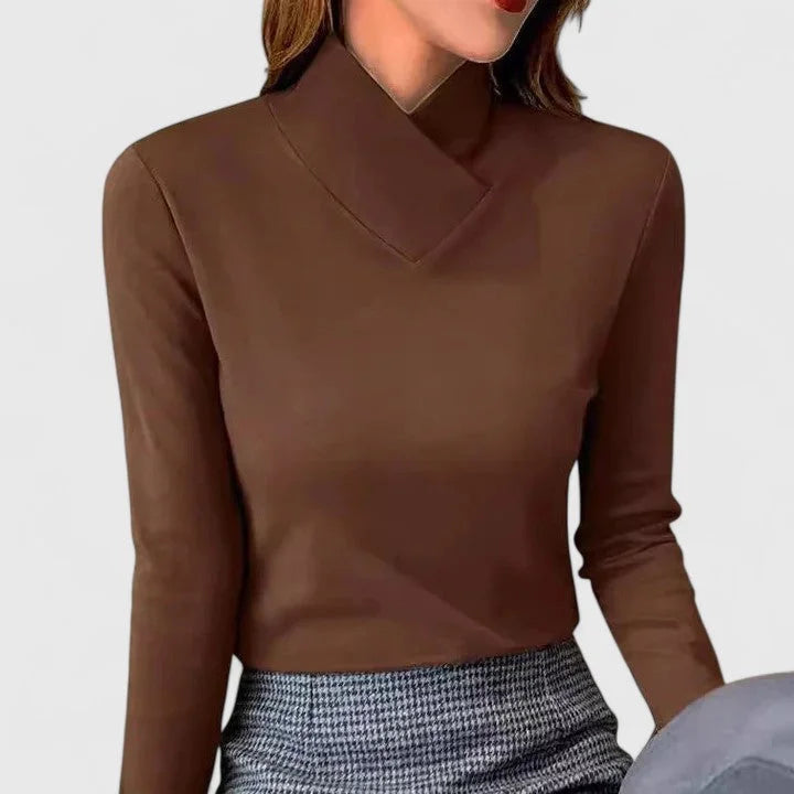 Women's knit stand collar roll neck top