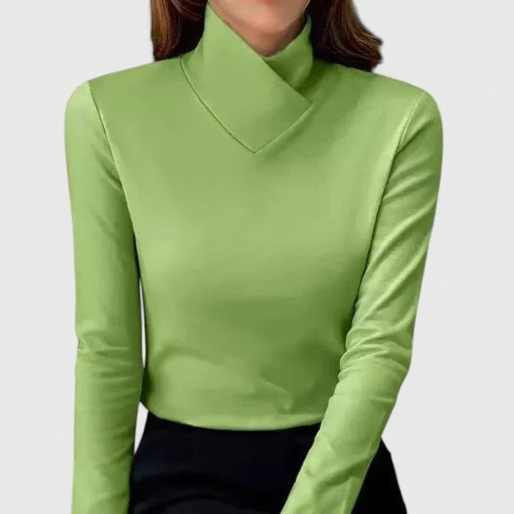 Women's knit stand collar roll neck top