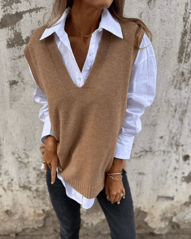 Women's knit v-neck sweater with ribbed hem
