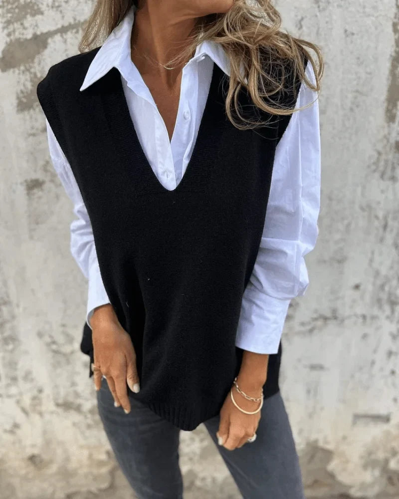 Women's knit v-neck sweater with ribbed hem