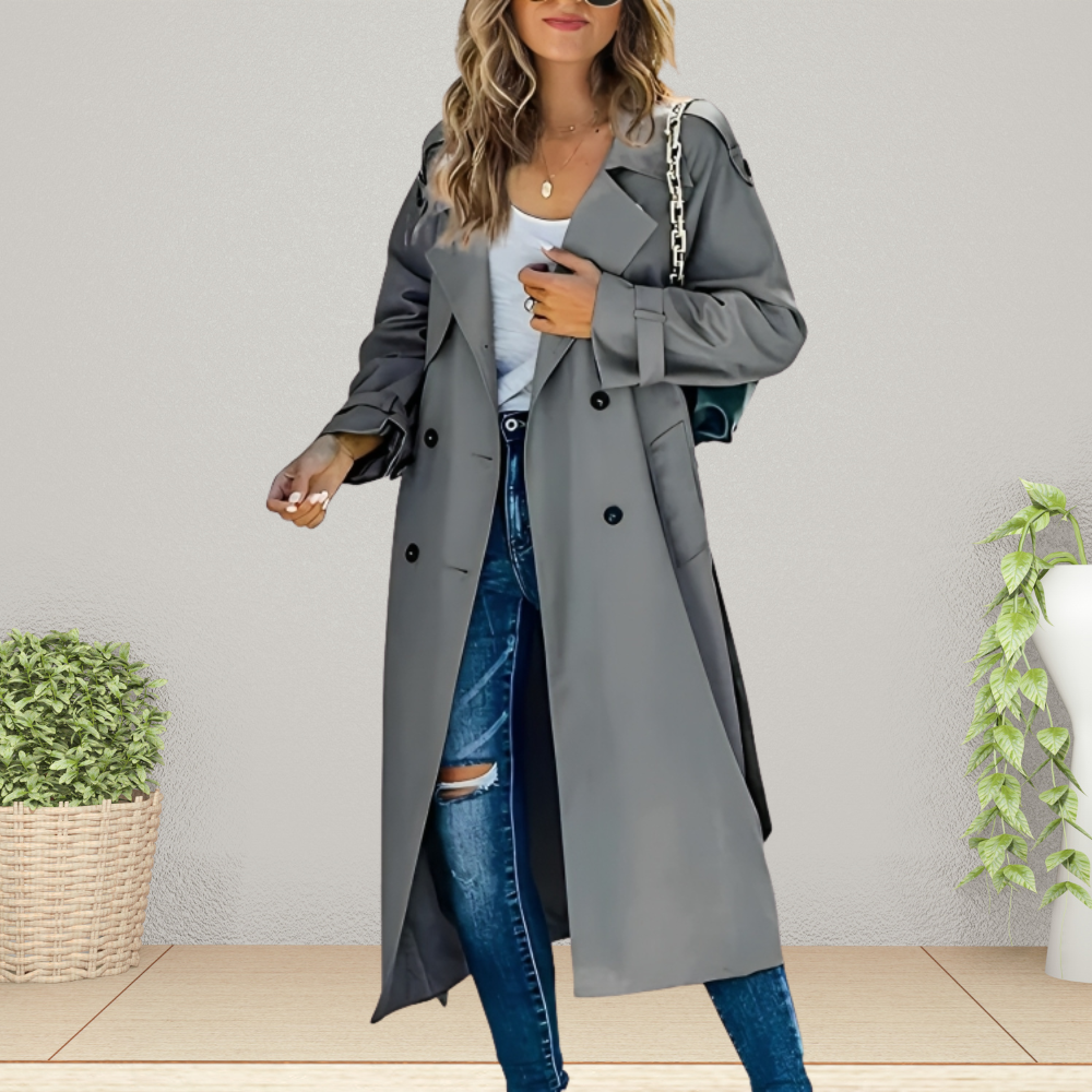 Women's Double-Breasted Trench Coat with Lapel Collar