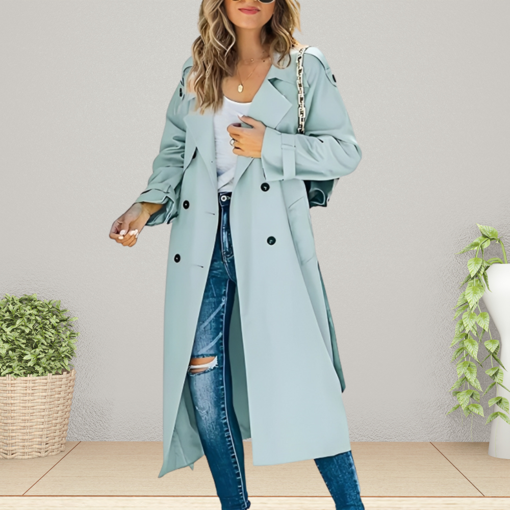Women's Double-Breasted Trench Coat with Lapel Collar