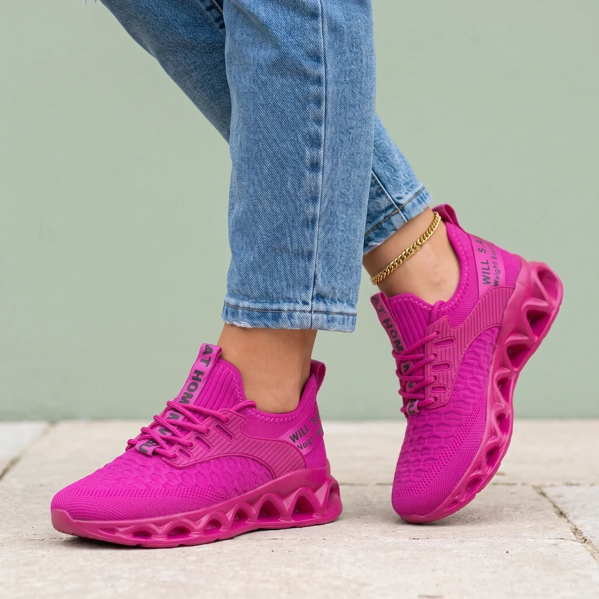 Eliane Wave Sole Knit Lace Up Sneakers
