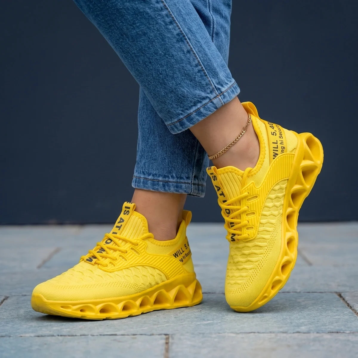 Eliane Wave Sole Knit Lace Up Sneakers