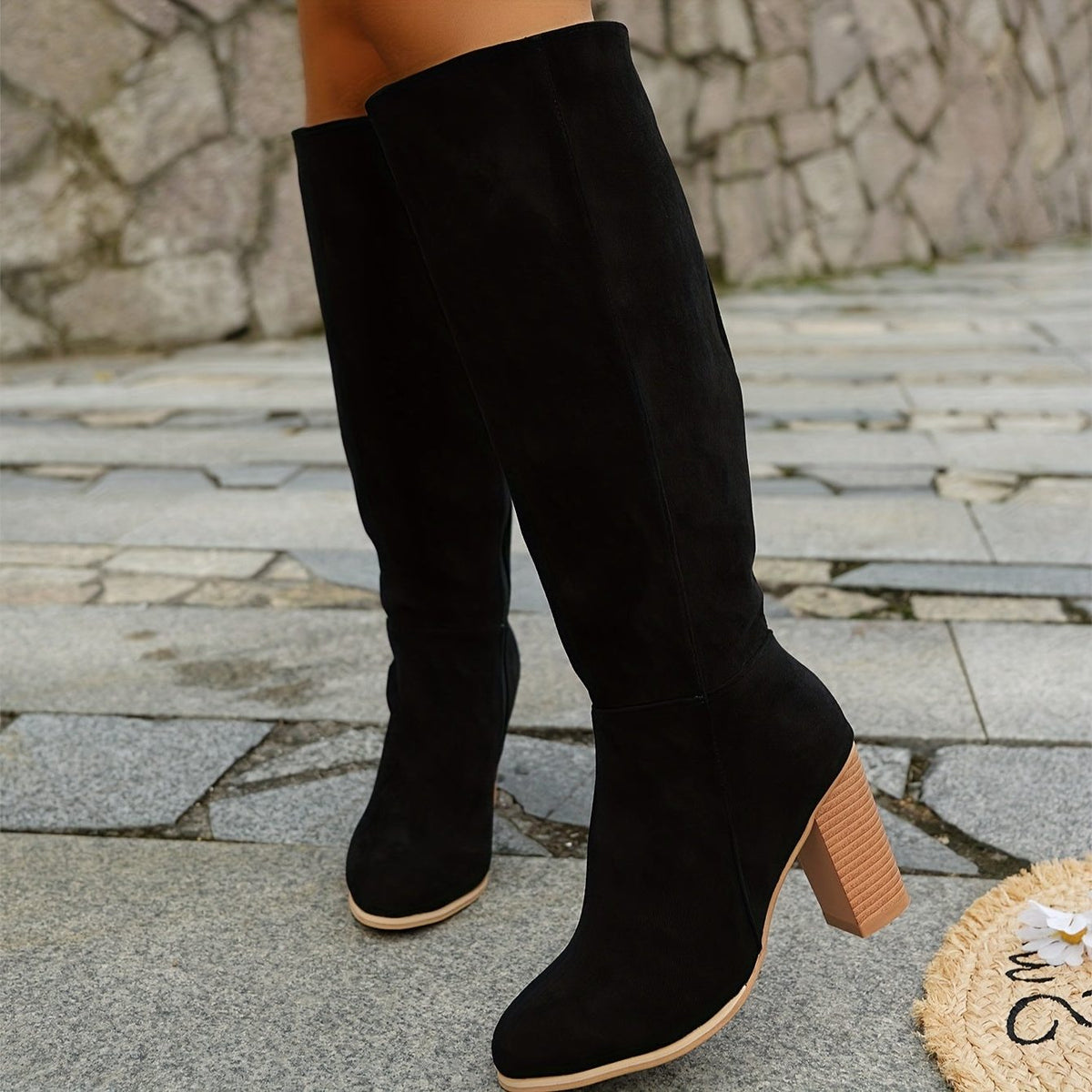 Elif | Wide Calf Block Heel Knee High Boots for Women