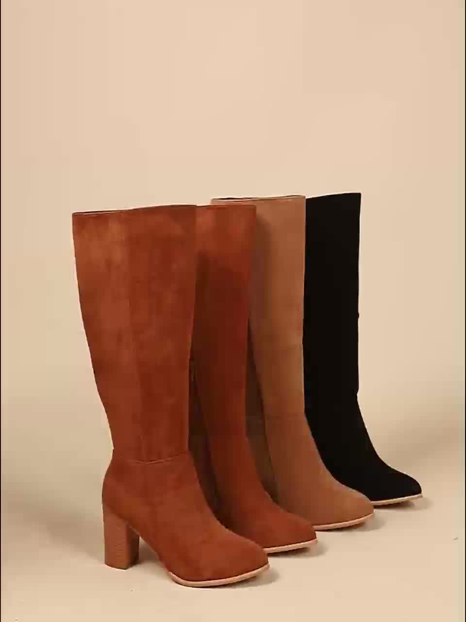 Elif | Wide Calf Block Heel Knee High Boots for Women
