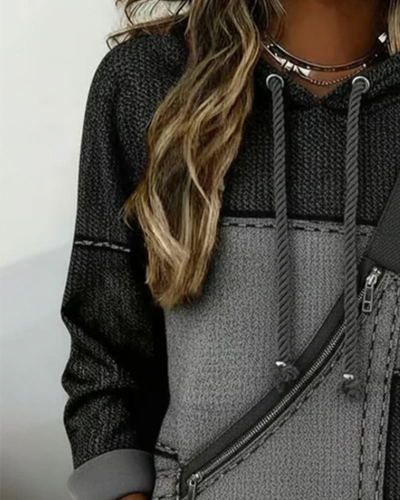 Eliza | Women's Color Block Patchwork Hoodie with Drawstring and Long Sleeves