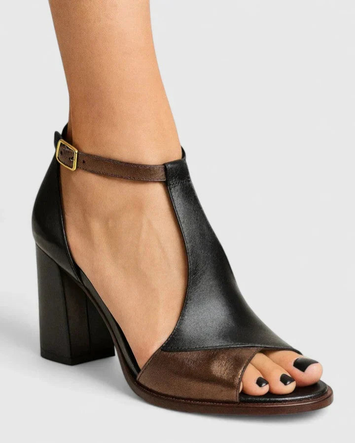 Eliza | Women's Open Toe Black Orthopedic Block Heel Sandals with Ankle Strap