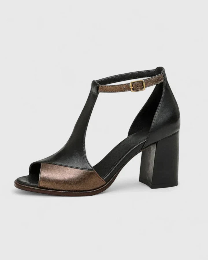 Eliza | Women's Open Toe Black Orthopedic Block Heel Sandals with Ankle Strap