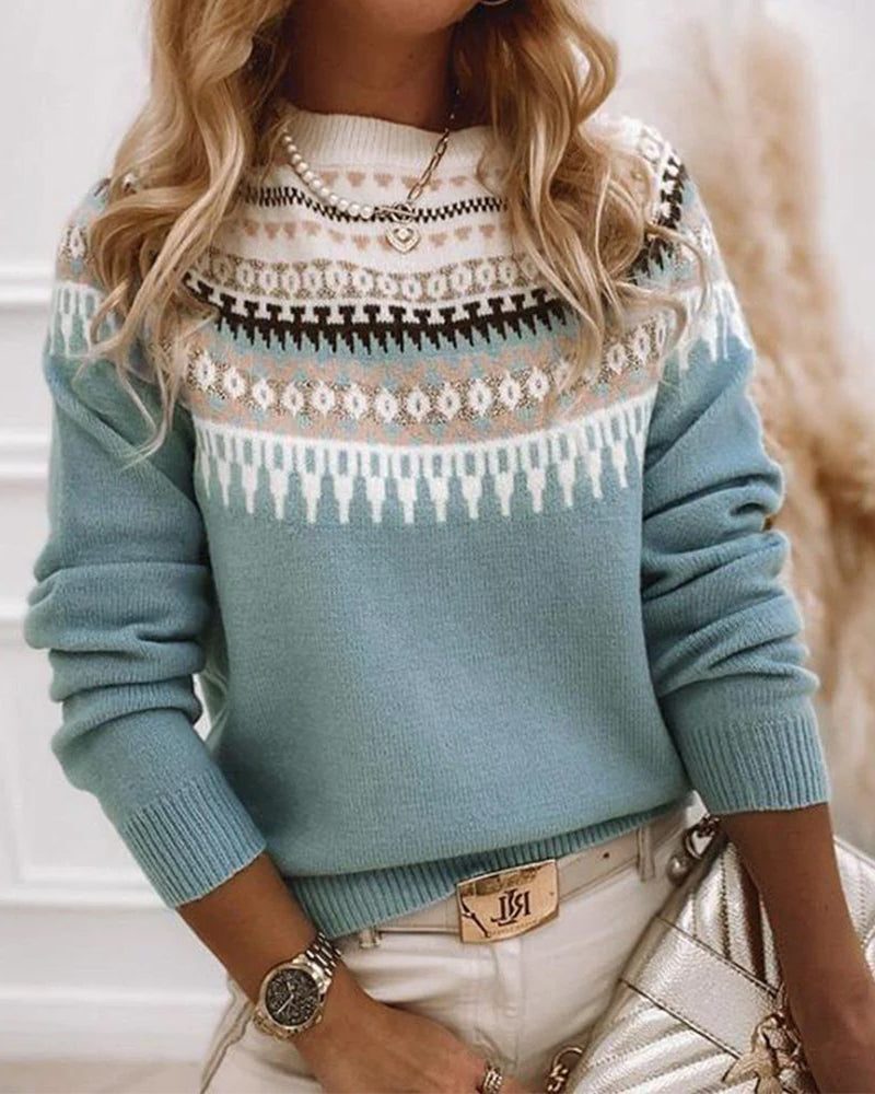 Elke | Fair Isle Knit Sweater with Mock Neck for Women