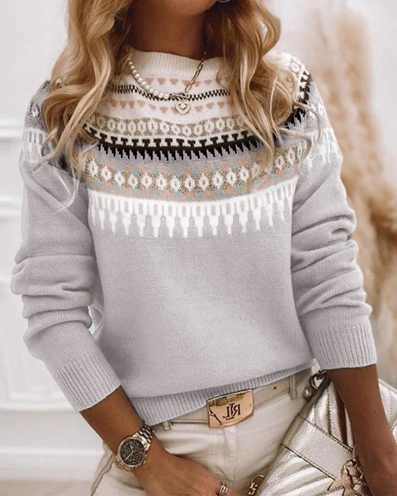 Elke | Fair Isle Knit Sweater with Mock Neck for Women