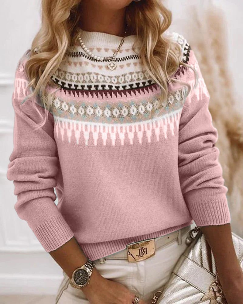 Elke | Fair Isle Knit Sweater with Mock Neck for Women