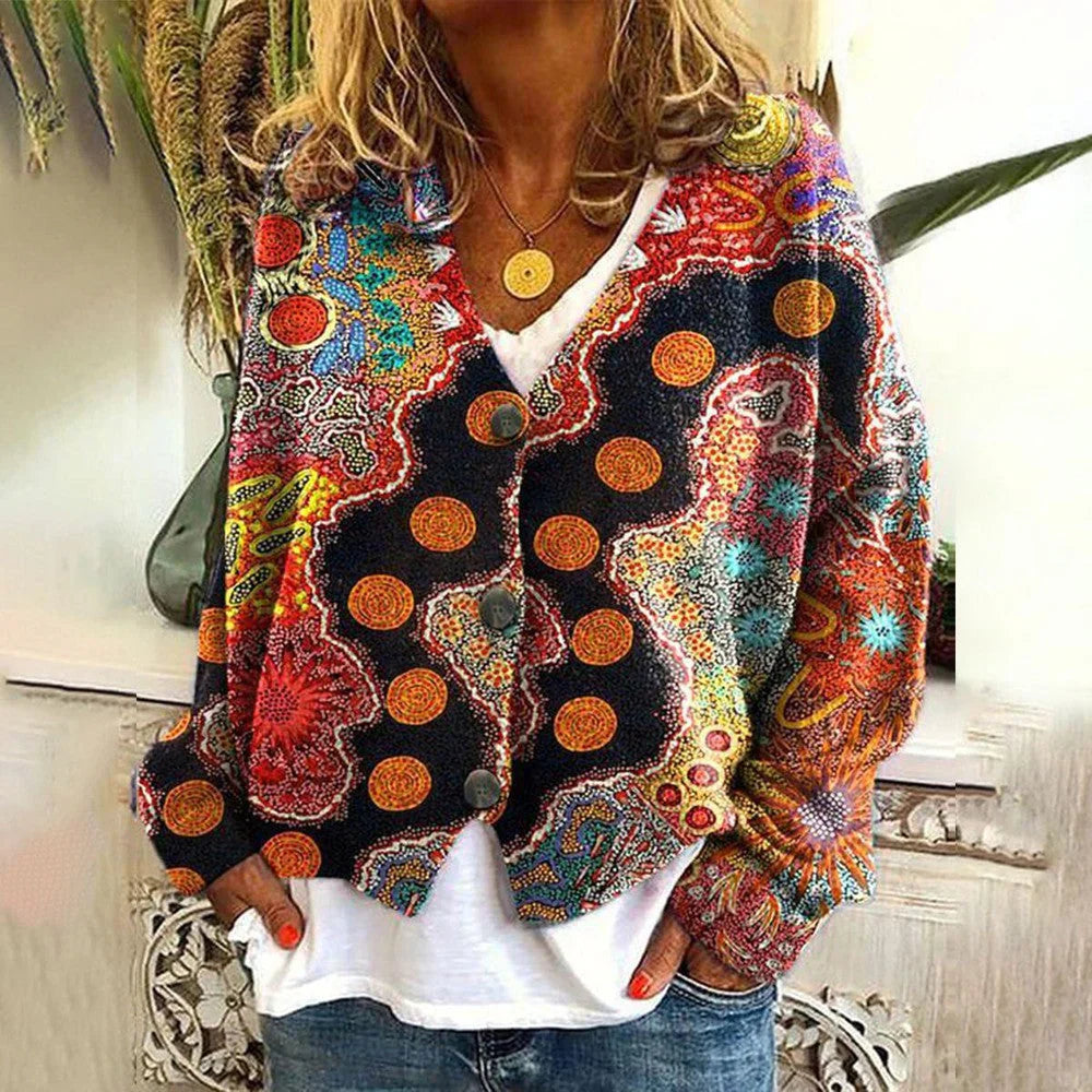 Ellie | Women's Multicolor Print Button Up Cardigan Sweater with Long Sleeves