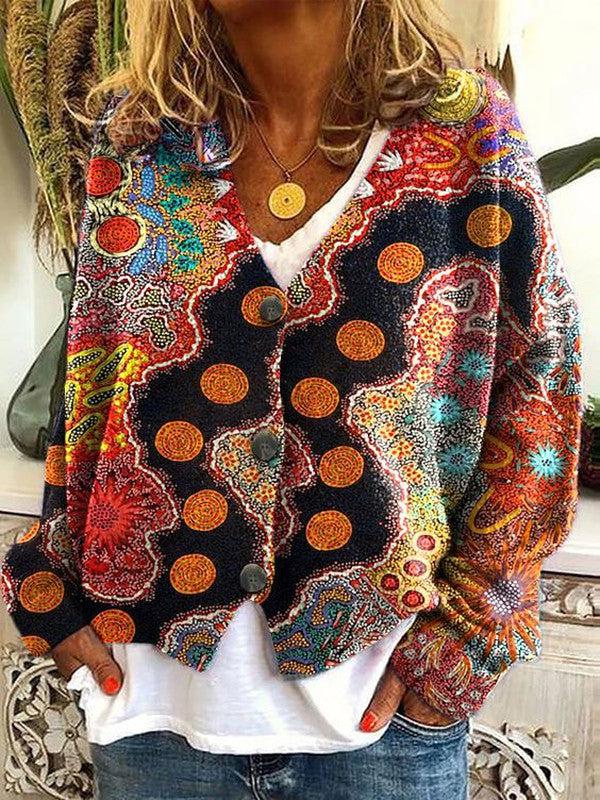 Ellie | Women's Multicolor Print Button Up Cardigan Sweater with Long Sleeves