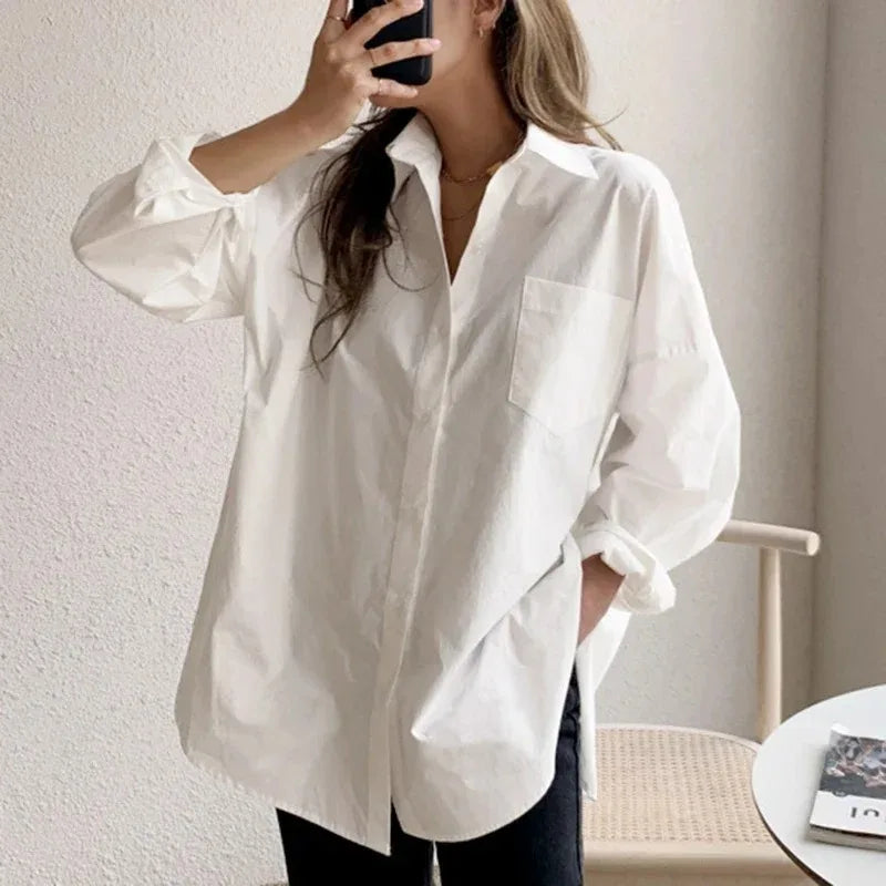 Ellie | Women's Oversized Button Up Shirt with Long Sleeves and Chest Pocket