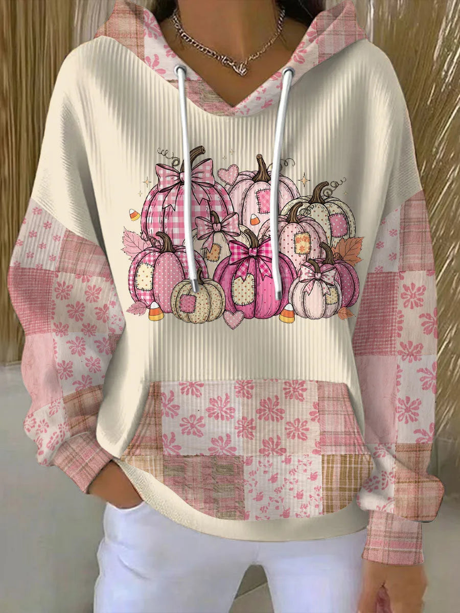 Women's ribbed hoodie with pumpkin graphic