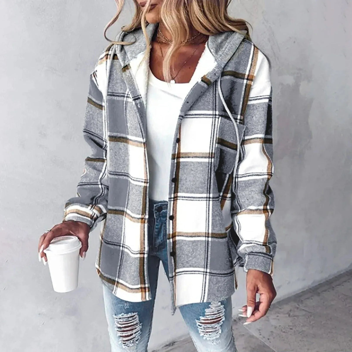 Checkered Lined Cardigan Women