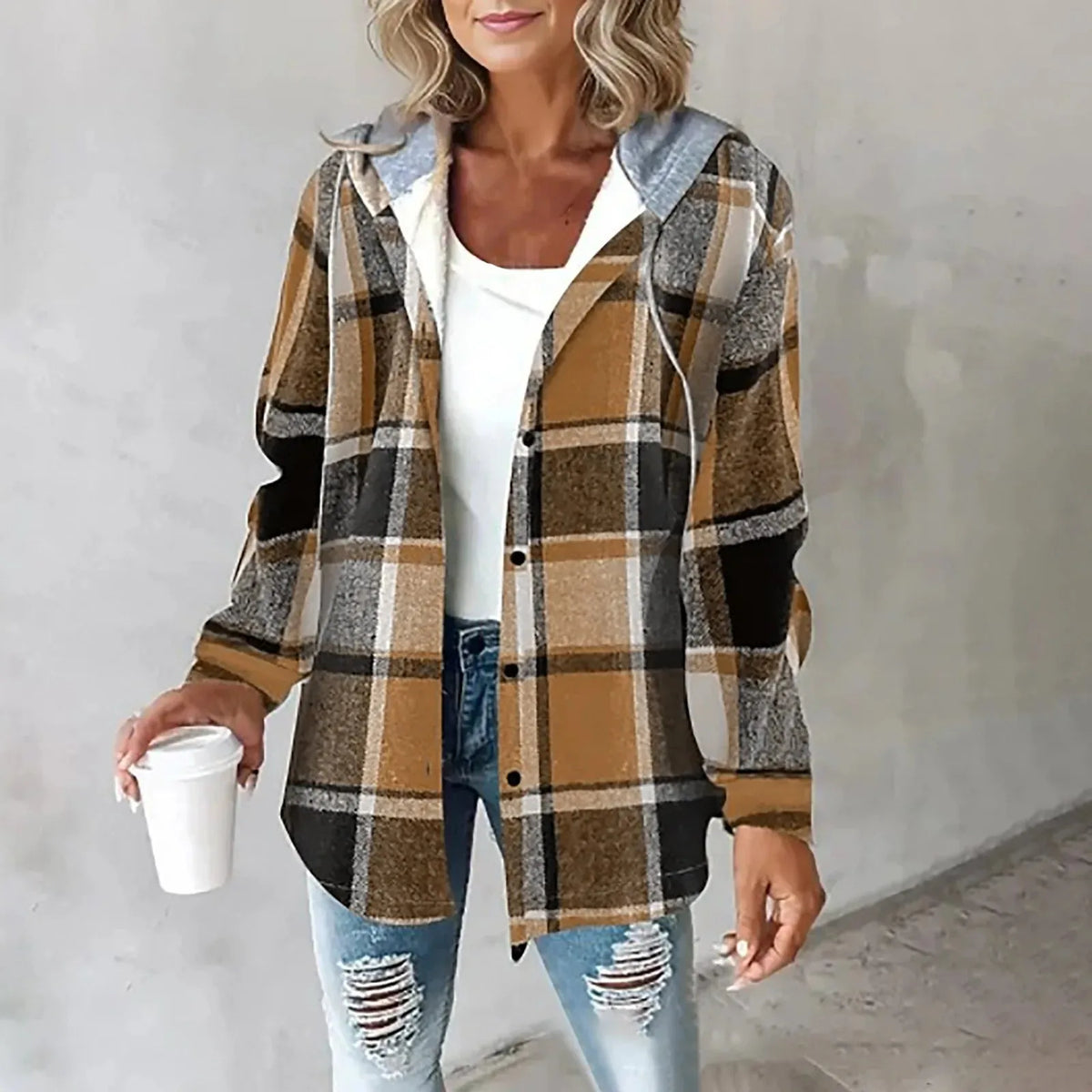 Checkered Lined Cardigan Women
