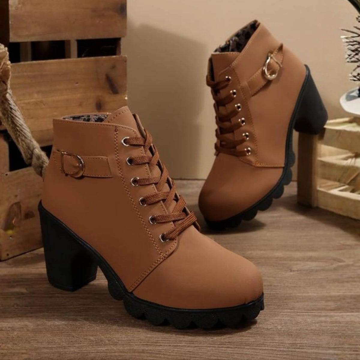 Chic Lace-Up Chunky Ankle Boots