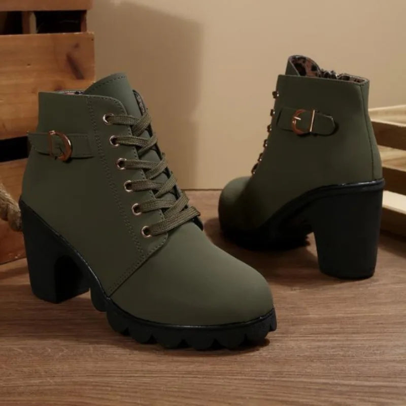 Chic Lace-Up Chunky Ankle Boots