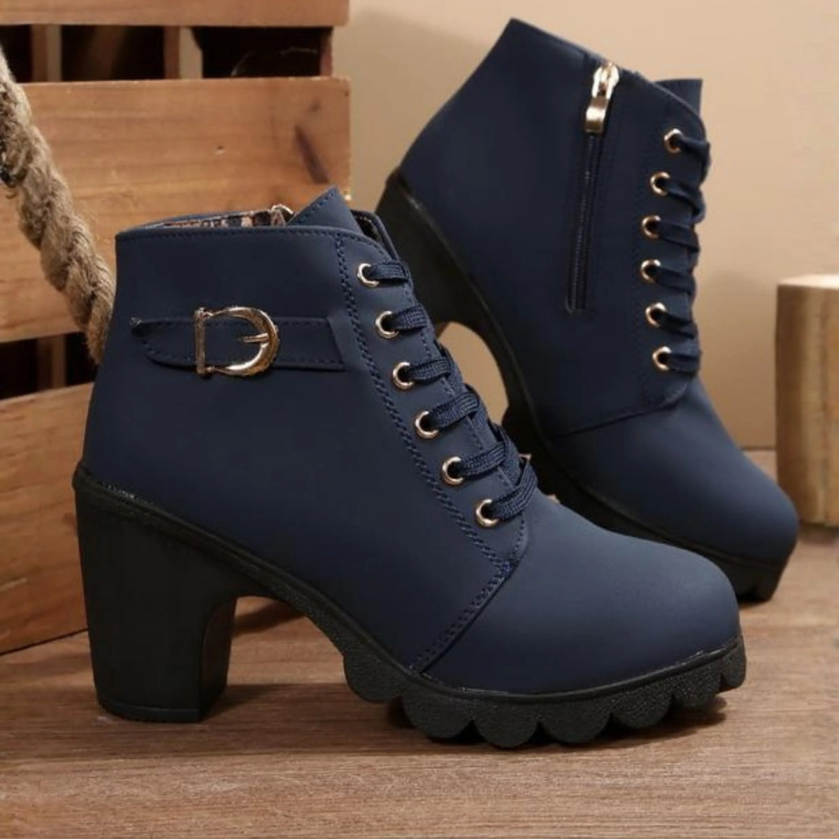 Chic Lace-Up Chunky Ankle Boots