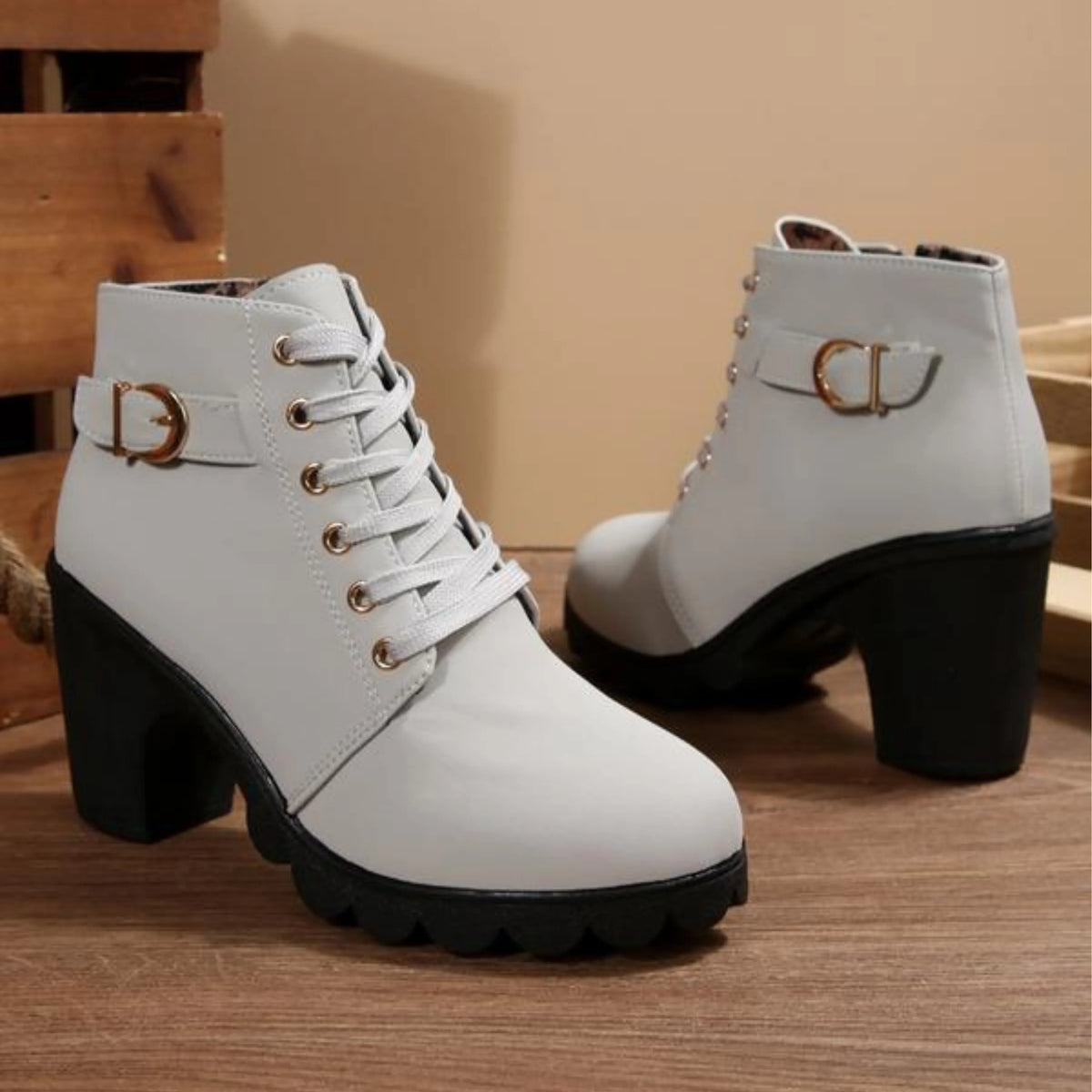 Chic Lace-Up Chunky Ankle Boots