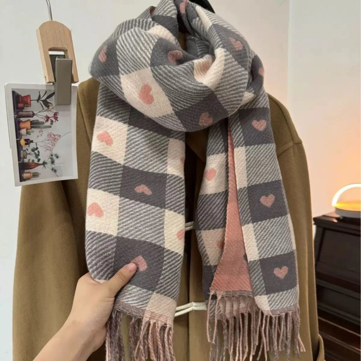 Comfy Warm Plaid Double Side Tassel Scarf