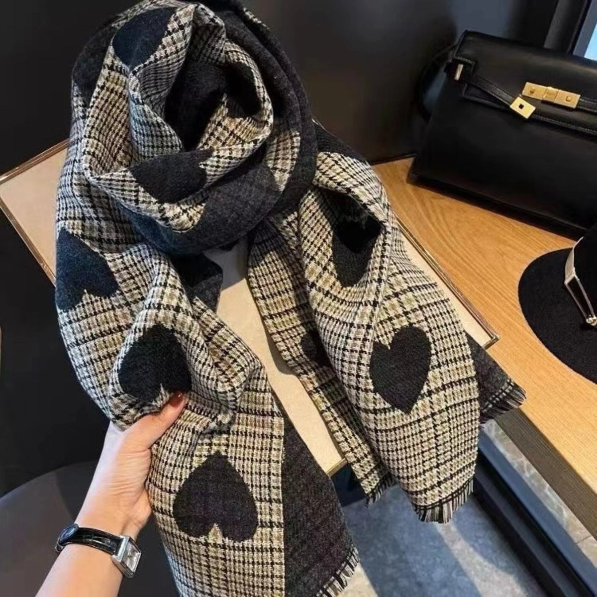 Comfy Warm Plaid Double Side Tassel Scarf