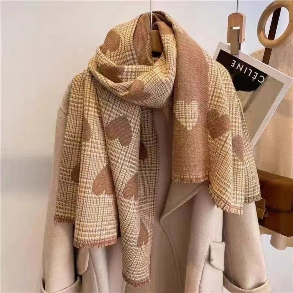 Comfy Warm Plaid Double Side Tassel Scarf