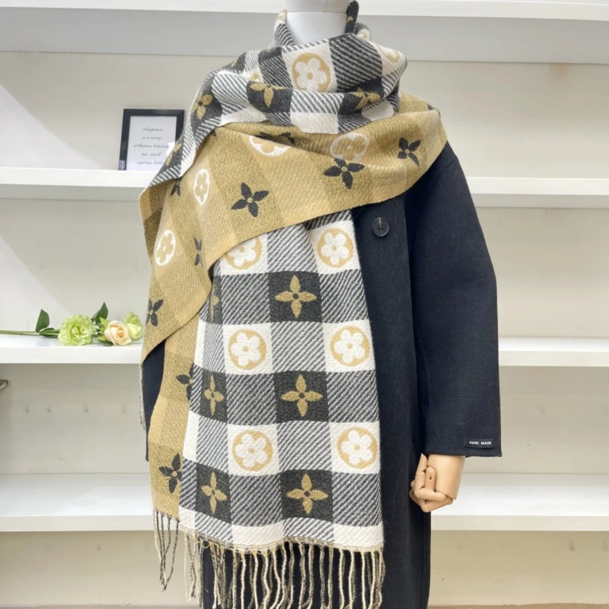 Comfy Warm Plaid Double Side Tassel Scarf