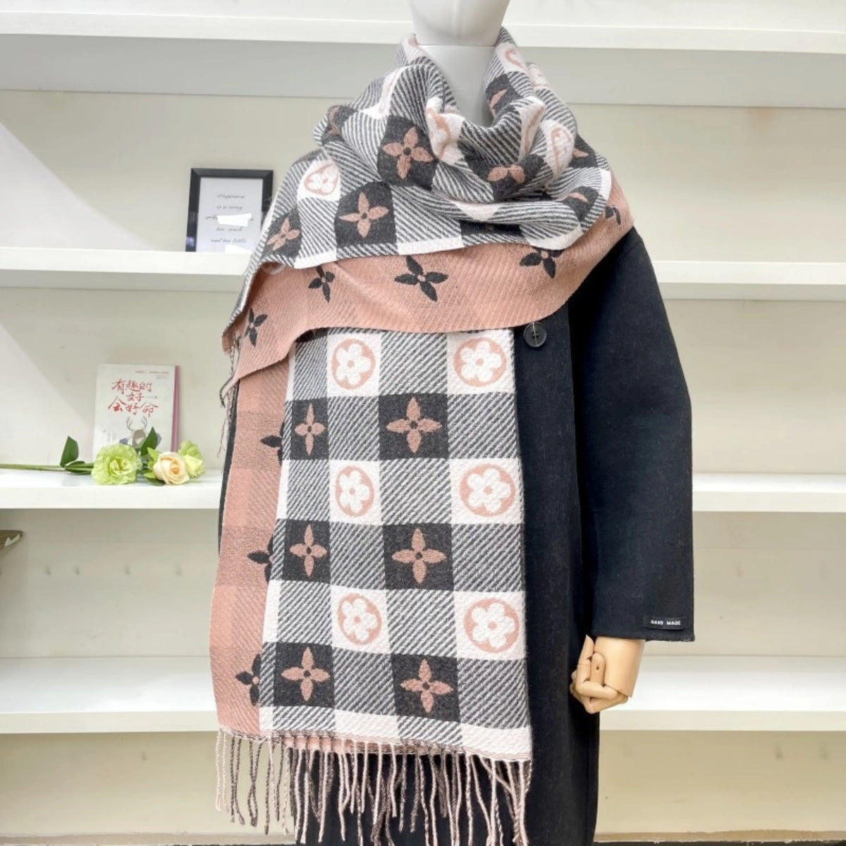 Comfy Warm Plaid Double Side Tassel Scarf