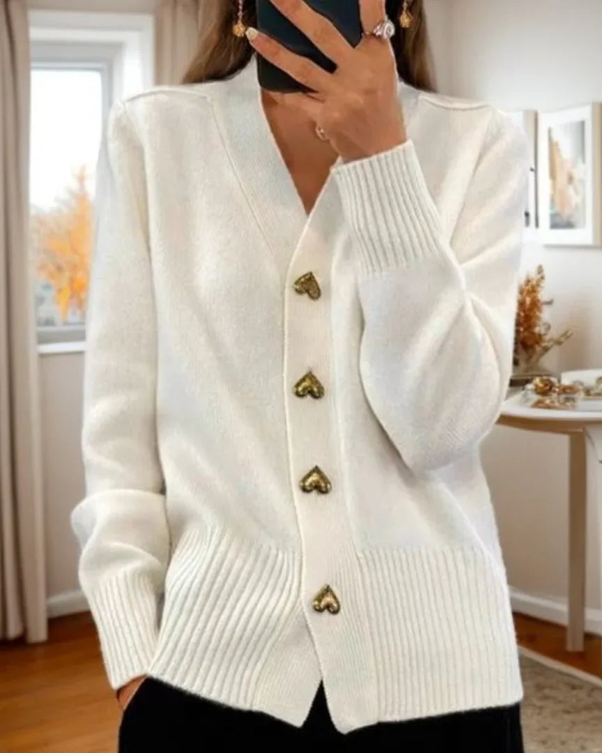 Elegant Heart Button Cardigan