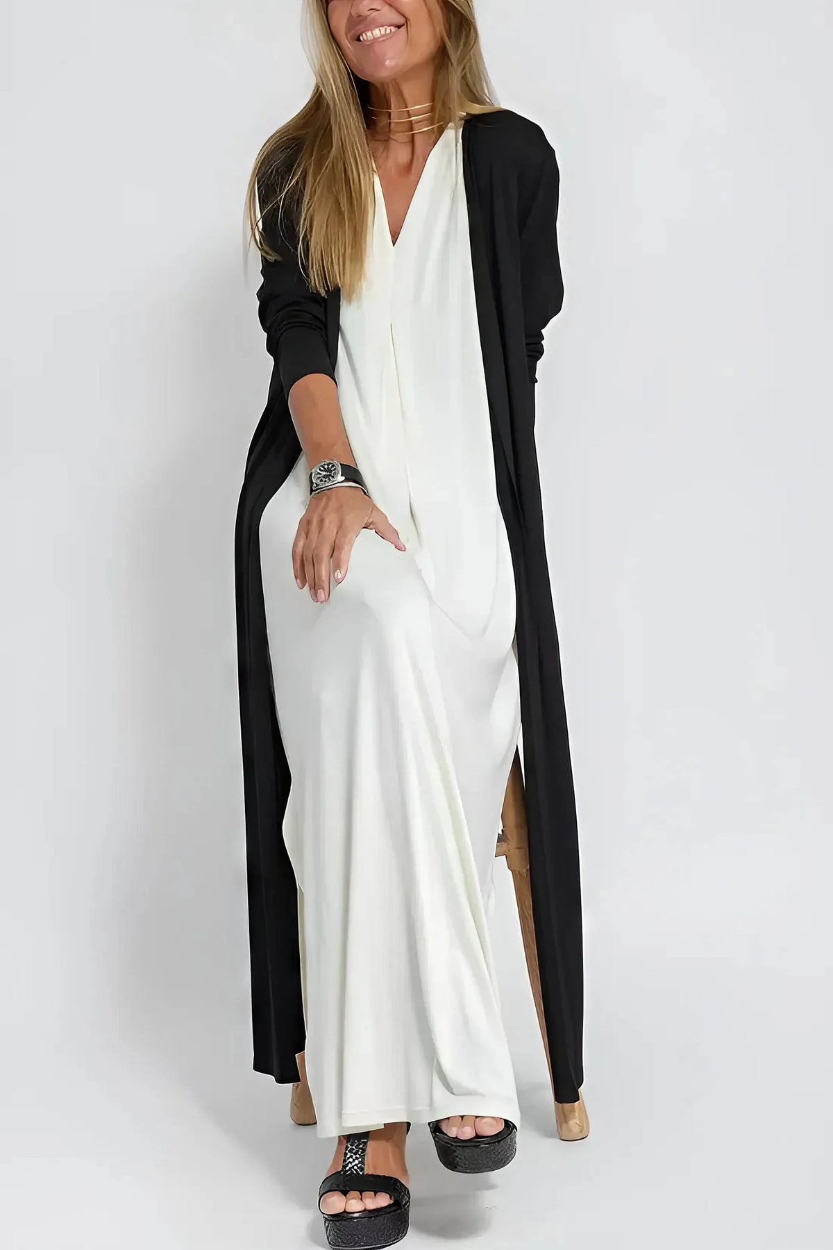 Elegant Long Dress with Coordinated Cardigan