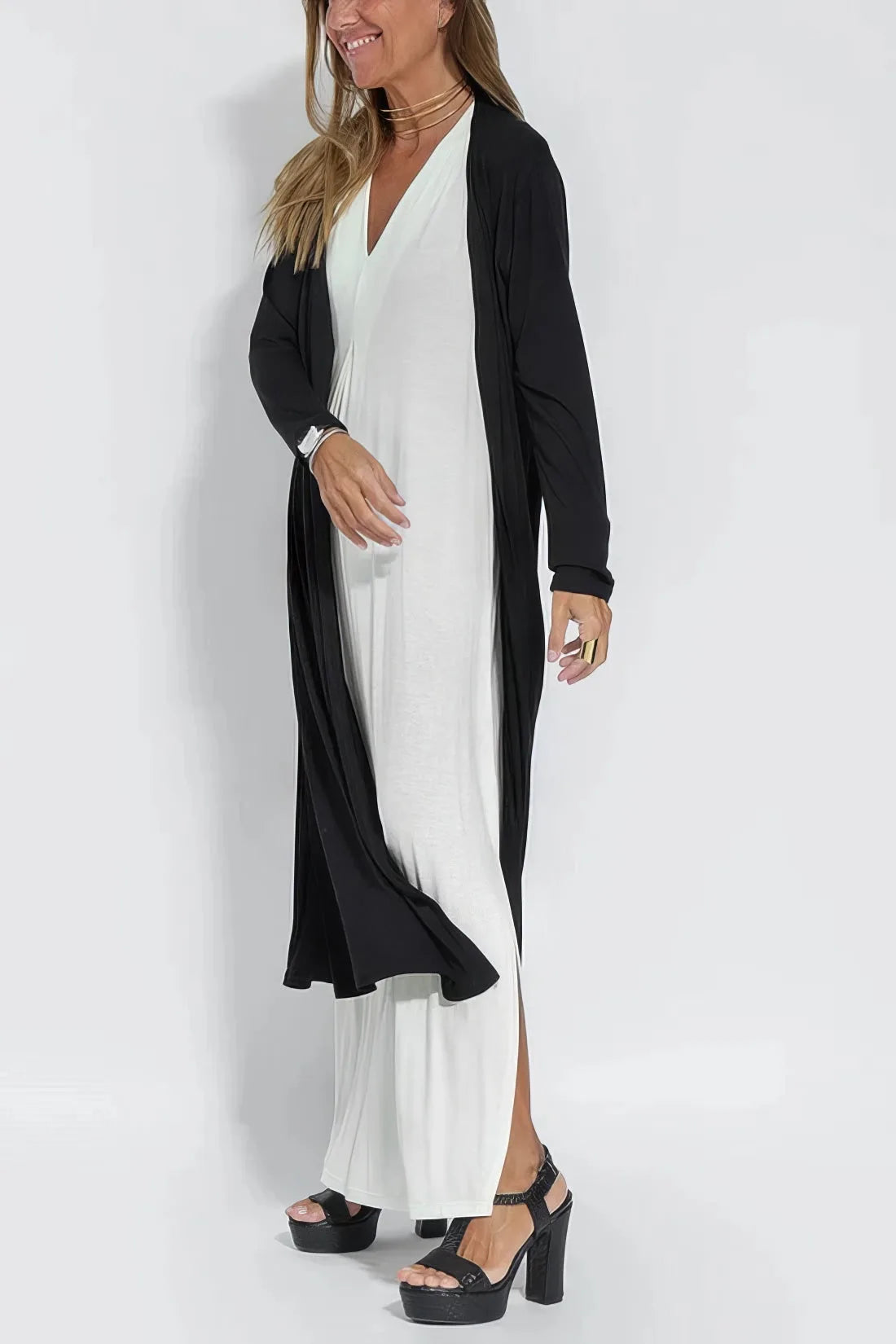 Elegant Long Dress with Coordinated Cardigan