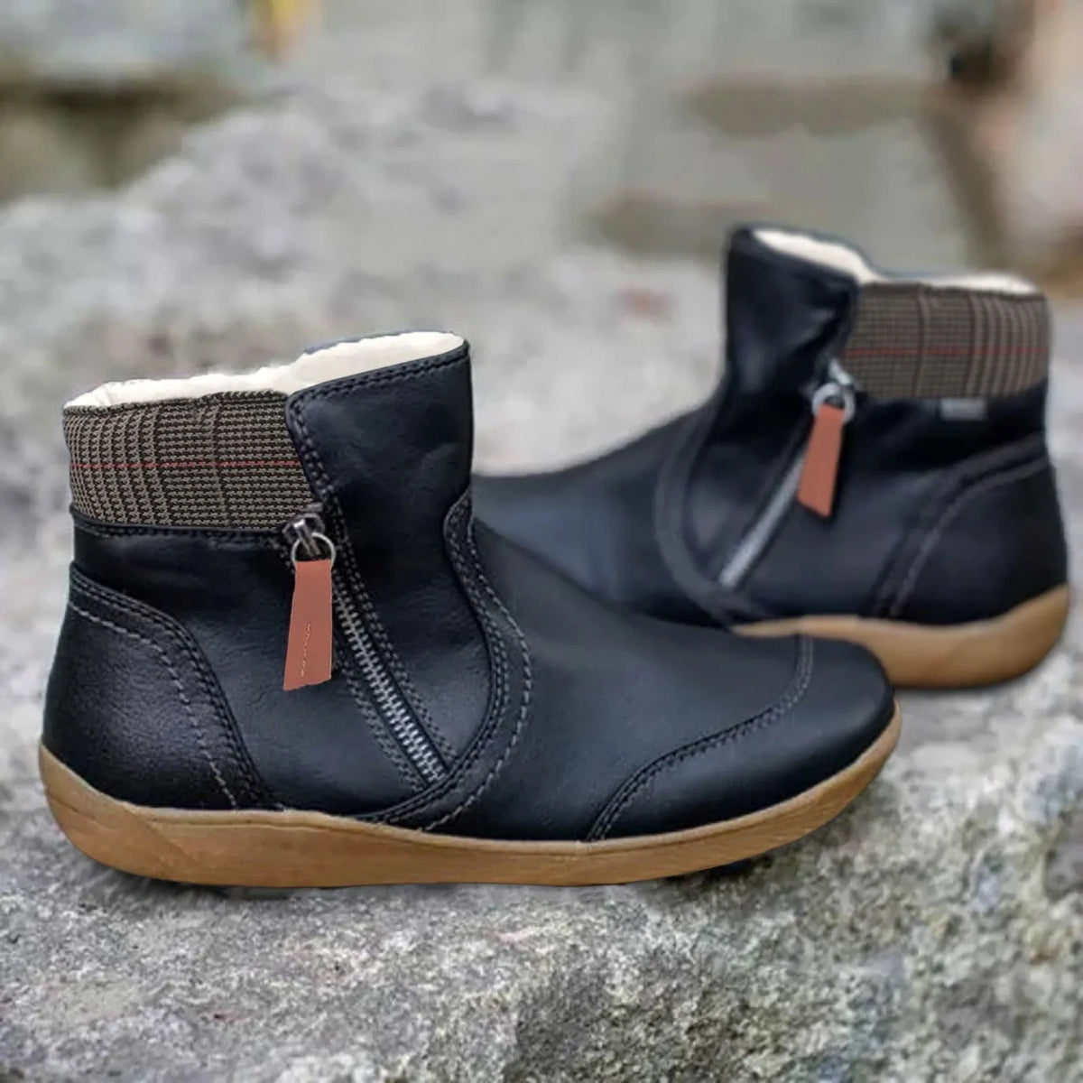 Waterproof Boots Ankle Leather Zipper Women's